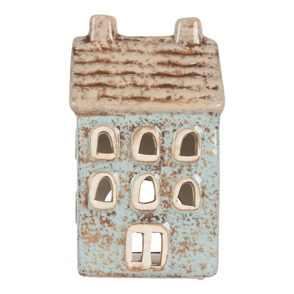 Waxinelichthouder Huis 8x7x15 cm Blauw Keramiek