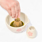 Gardehouder | Keramische handgemaakte Matcha-gardeset | Roze bloem
