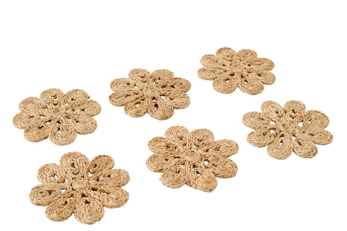 J-Line onderzetter Bloem - jute - naturel - set van 6