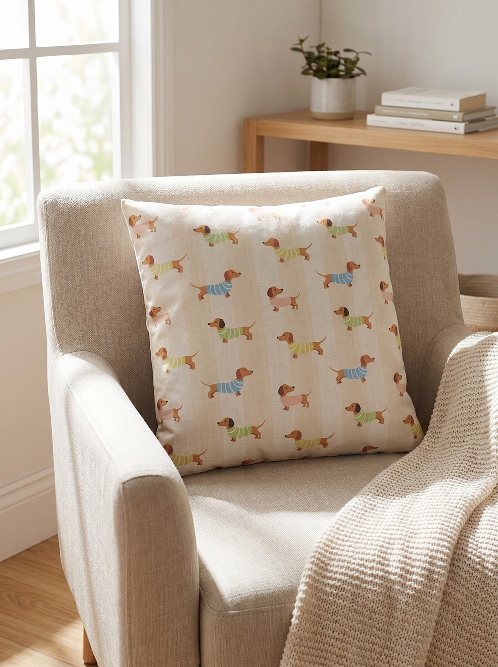 Sierkussen 45x45x4 cm Beige Polyester Teckels