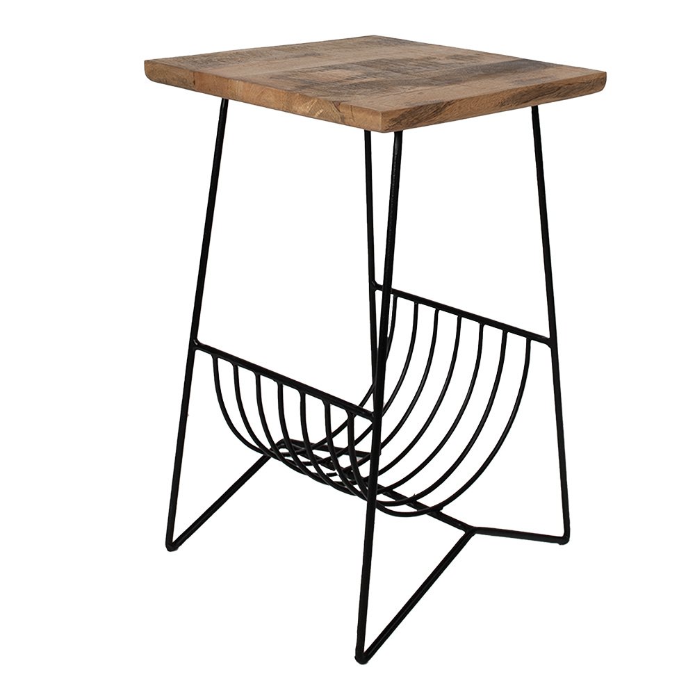 Bijzettafel Bruin Zwart, Hout en IJzer 40x40x63 cm