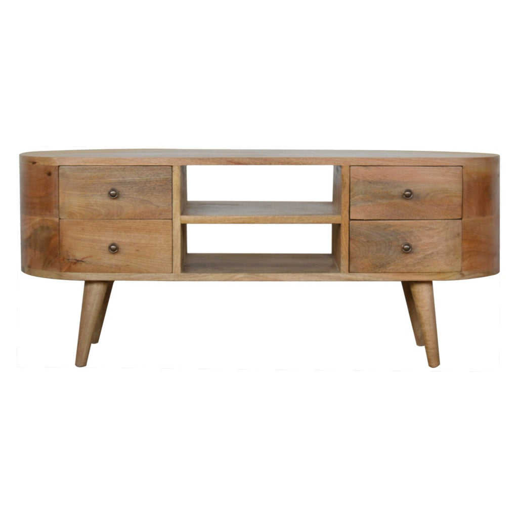 Massief houten rond entertainmentmeubel, 1 lade, bruin