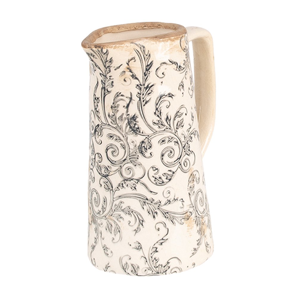 Decoratie Kan 16x11x20 cm Beige Grijs Keramiek Bloemen Schenkkan