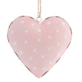 Metalenhanger hart met witte stippen 7x7cm roze