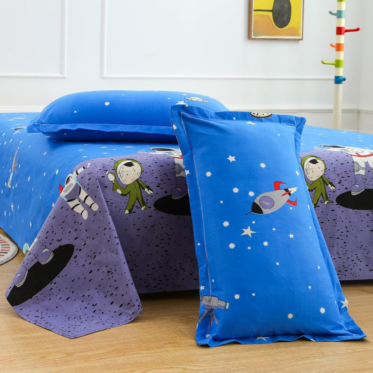 Tweepersoonslakenset voor kinderen - Cosmic Adventure Design - 180 TC katoenmix, dubbel (225x250cm)