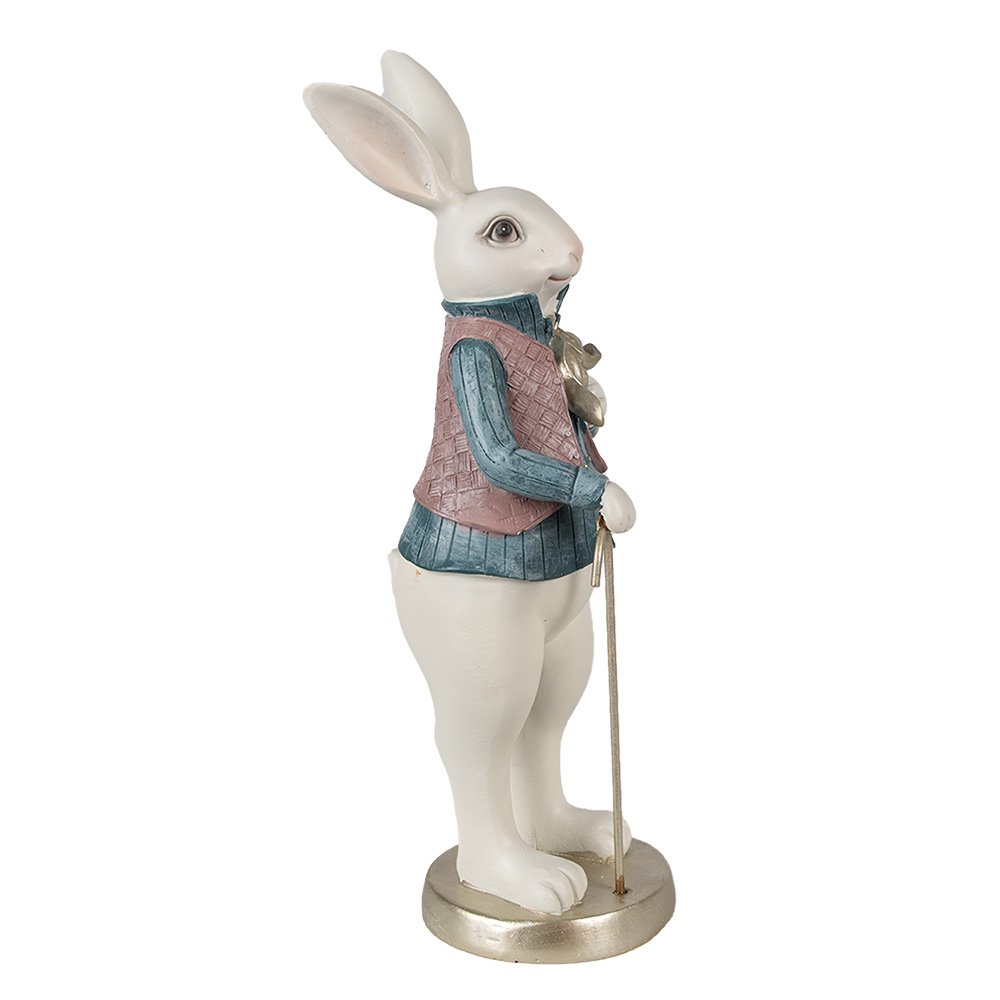 Beeld Konijn 32 cm Wit Blauw Polyresin Paasdecoratie