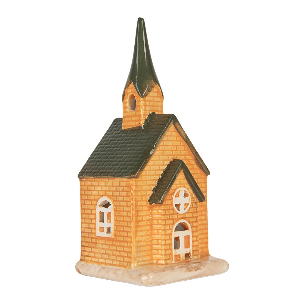Waxinelichthouder Huis 9x8x21 cm Oranje Keramiek