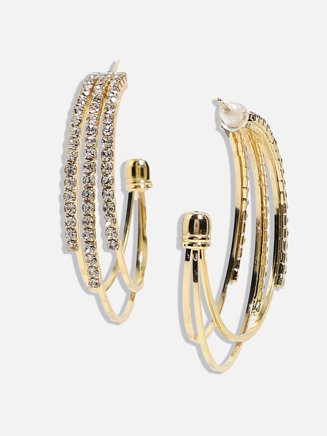 Vergulde moderne halve oorringen – mode-sieraden – kunststenen – paar van 3,5 cm