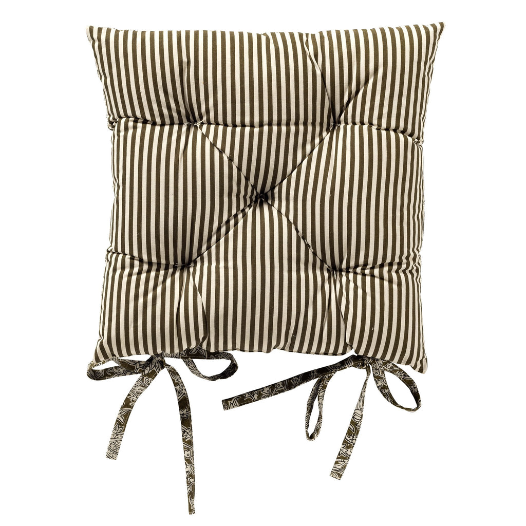 Dutch Decor Joelle - Stoelkussen 40x40 cm - Bloemmotief - Met striklinten - Groen Mos - Groen