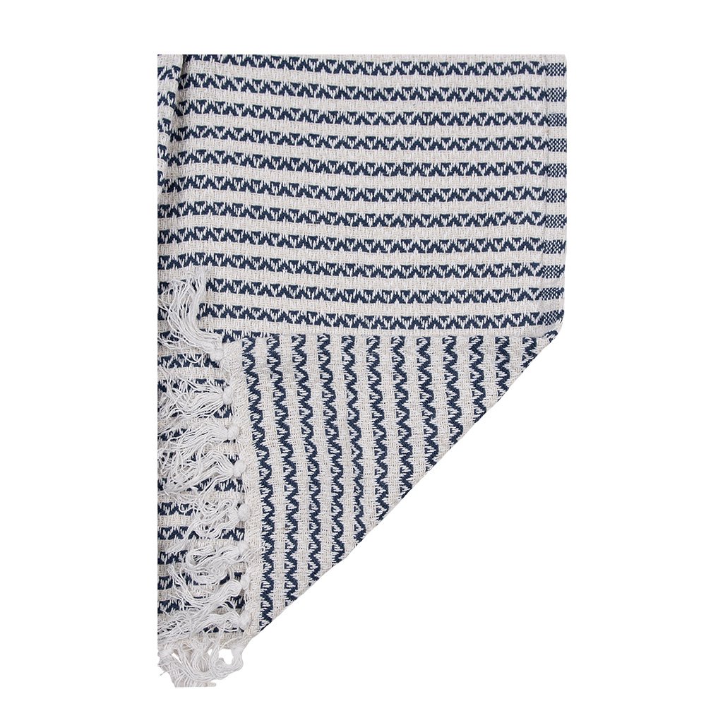 Plaid 125x150 cm Beige Blauw Katoen Zigzag Deken