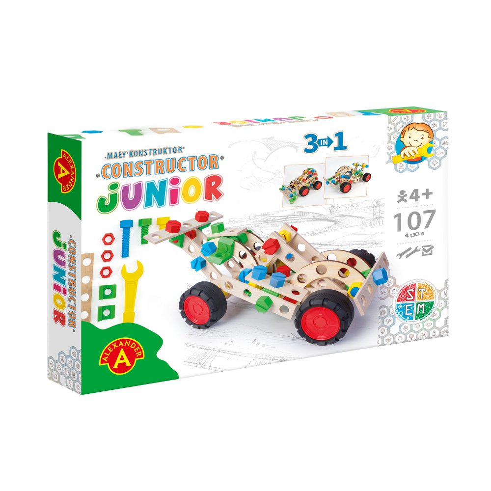 Constructieset Constructor Junior Sportauto 3 in 1 van hout- 107 onderdelen