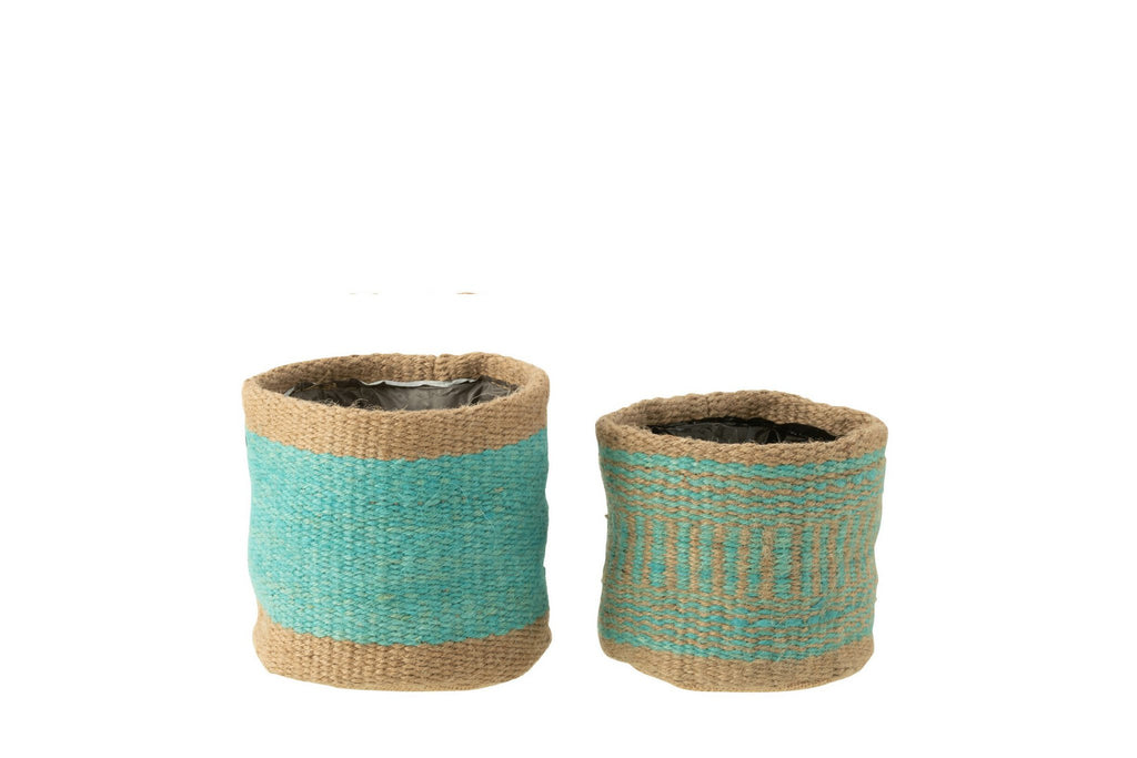 J-Line mand Rond + Band - jute - naturel/azuur - XS/S - 2 stuks