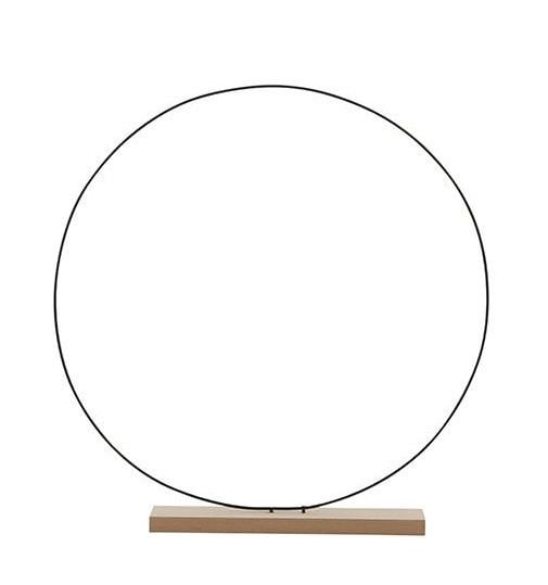 Metalen deko ring op houten voet 55cm zwart
