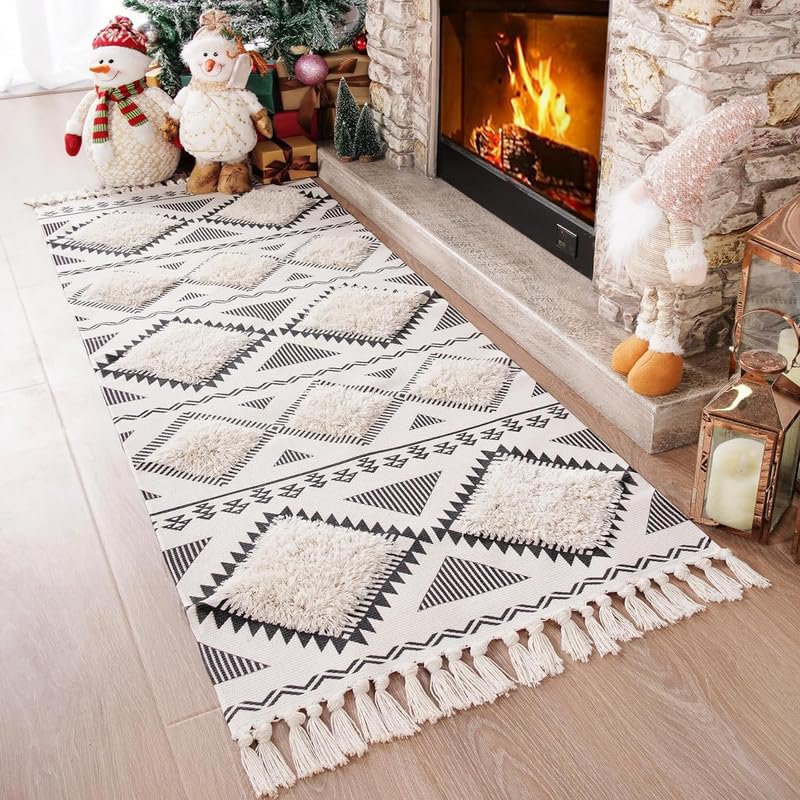 Katoenen loper – handgeweven wasbaar – 2x5 ft bedrukt ruitpatroon