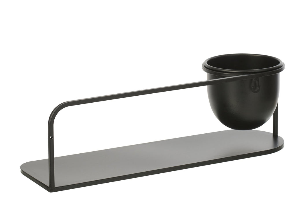 J-Line wandrek + bloempot - ijzer - zwart
