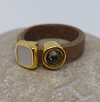 Fancy leren ringen Swarovski & emaille (set van 12 stuks)