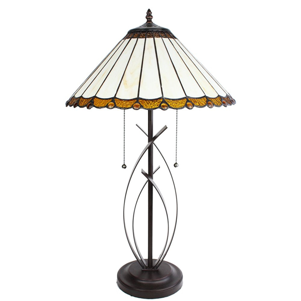 Tiffany Tafellamp Ø 41x69 cm Beige Bruin Glas Tiffany Bureaulamp