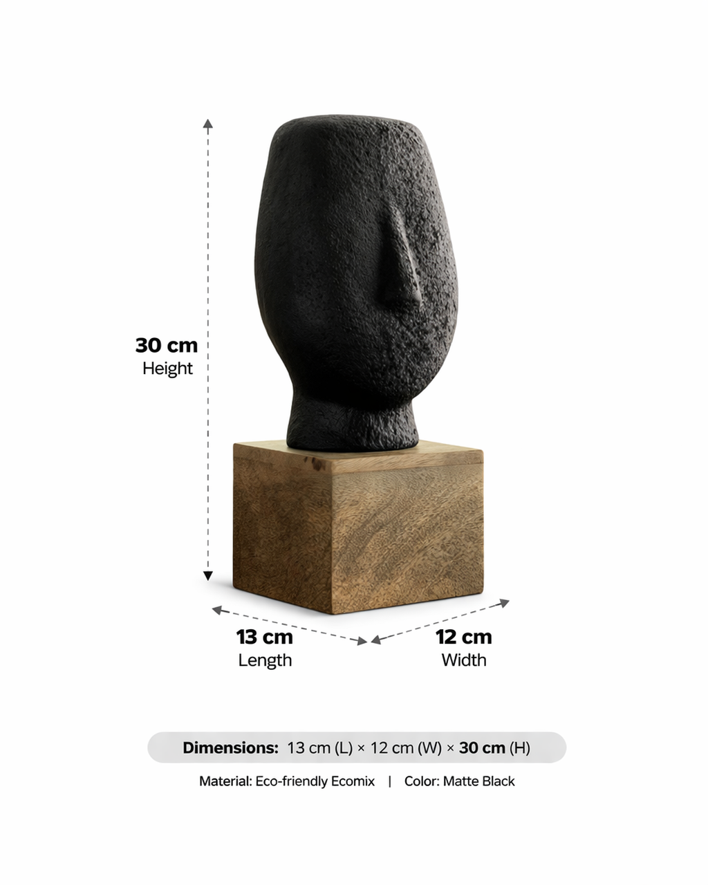 Modern gezichtssculptuur – Zwart Ecomix – Artistiek decoraccent