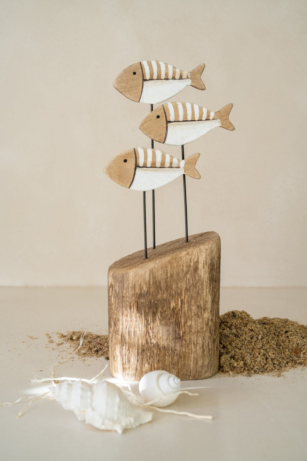 J-Line decoratie Vis Op Voet - hout - naturel/wit - S