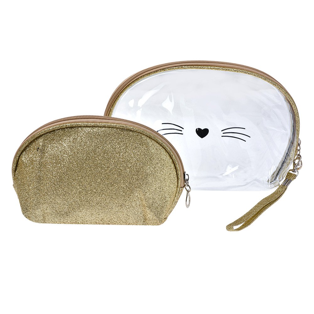 Toilettas Dames Set van 2 24x15 / 19x12 cm Goudkleurig Polyurethaan Kat