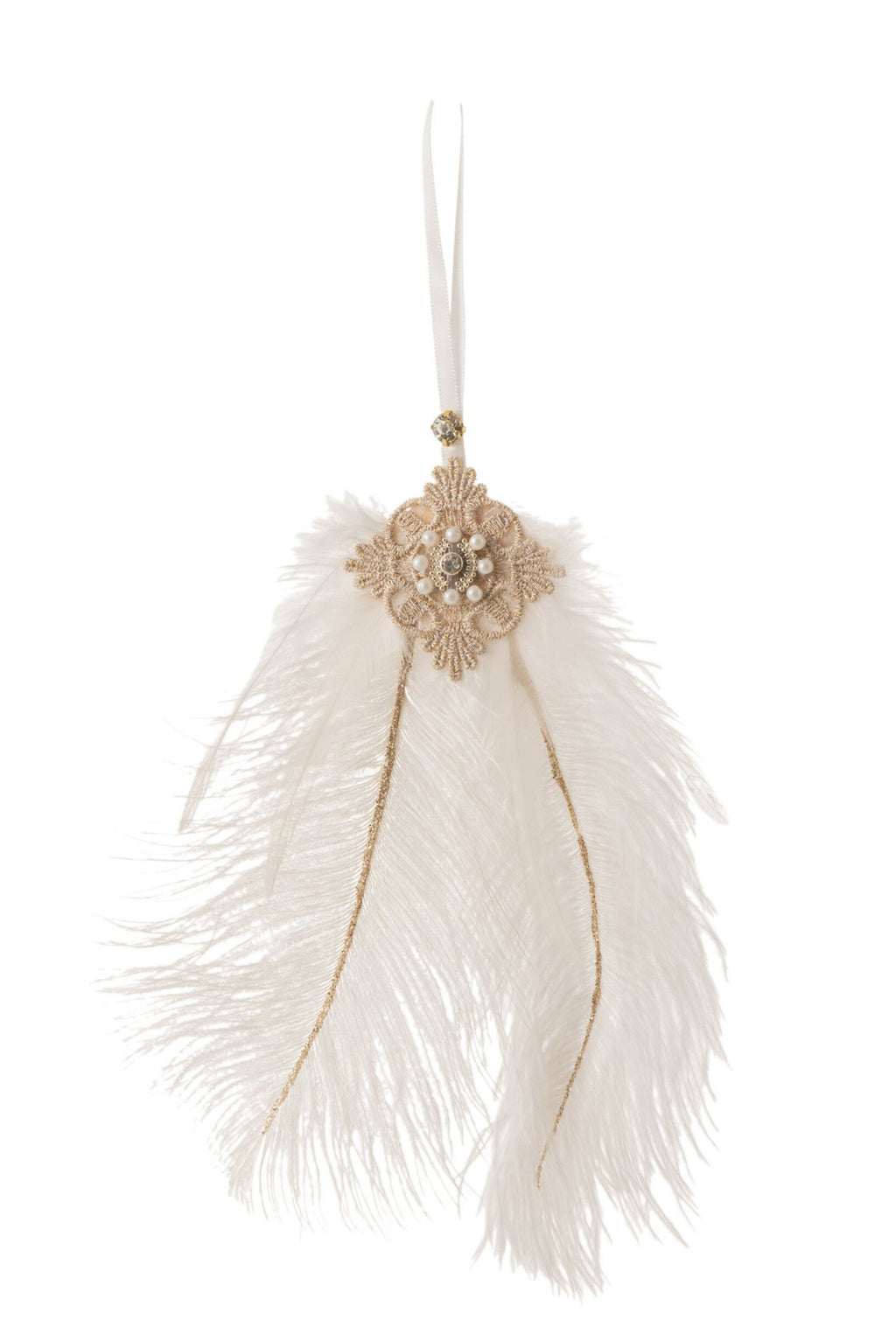 J-Line hanger Pluim Strass - veren - wit