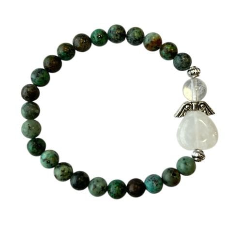 Dames armband Afrikaans Turquoise 6 mm met beschermengel