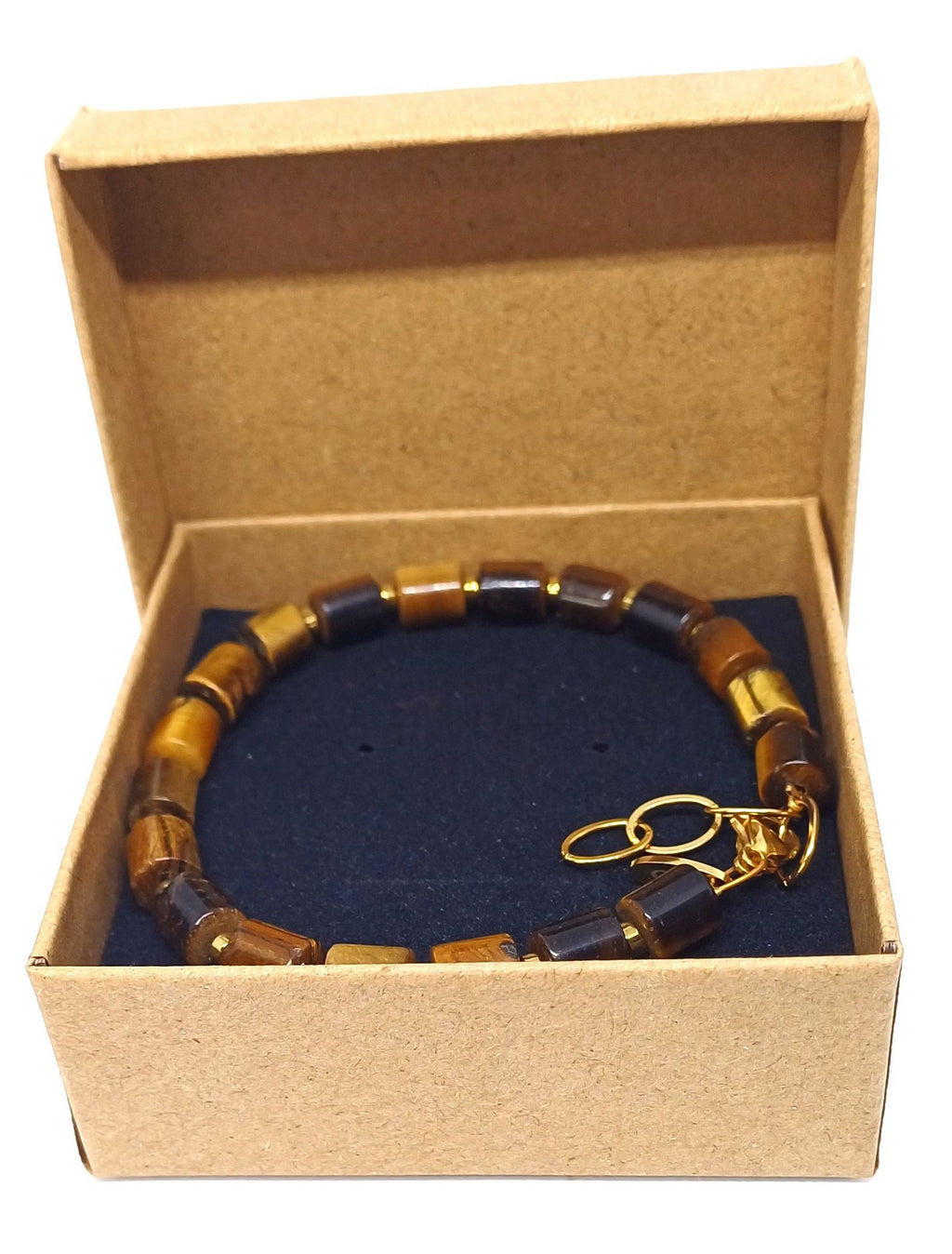Edelsteen kolom armband tiger eye in doosje