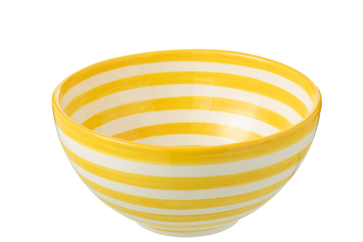 J-Line kom Granada Stripes High - keramiek - wit/geel - large