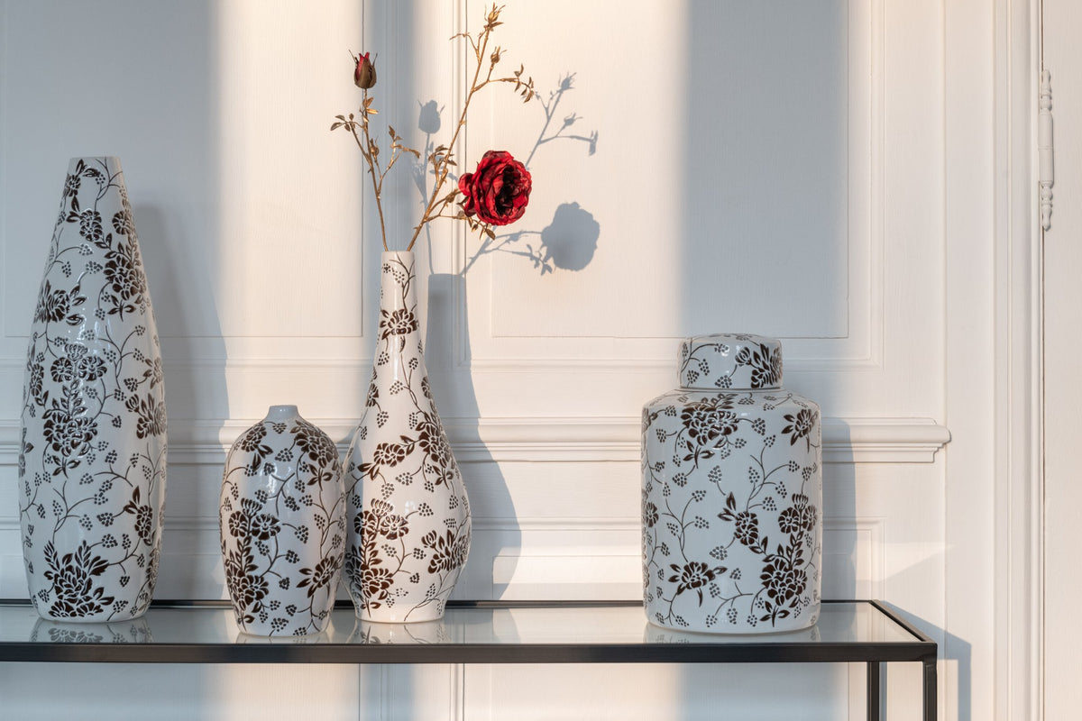 J-Line vaas Zen - porselein - wit/zwart - 53 cm hoog
