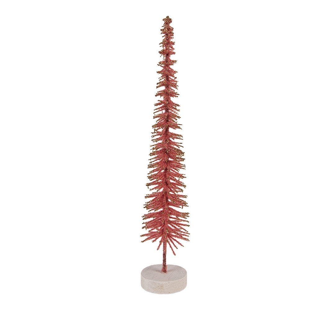 Kerstdecoratie Beeld Kerstboom Ø 6x30 cm Roze Hout