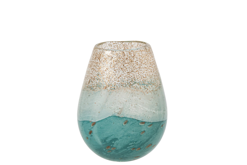 J-Line Vaas - glas - turquoise/goud - small