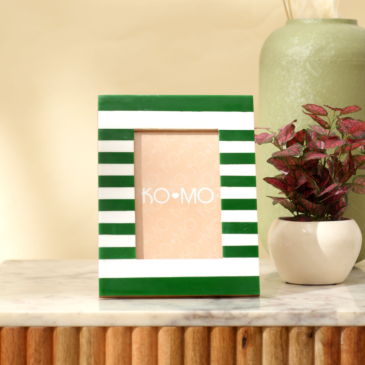 Groen gestreept hars fotolijst 4 x 6 inch modern tafelblad