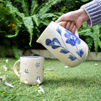 Kruik | Keramiek Handgeschilderde Blauwe Bloem | 800 ml