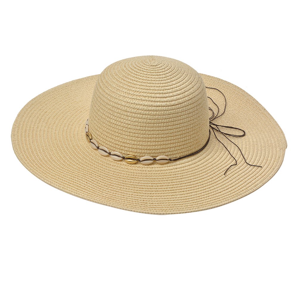 Hoed Dames Beige Papierstro Schelpen Zonnehoed