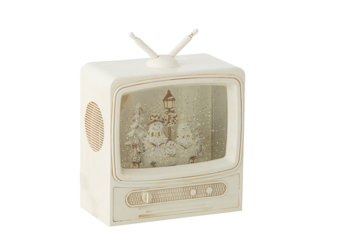 J-Line decoratie Waterbol Televisie - kunststof - wit