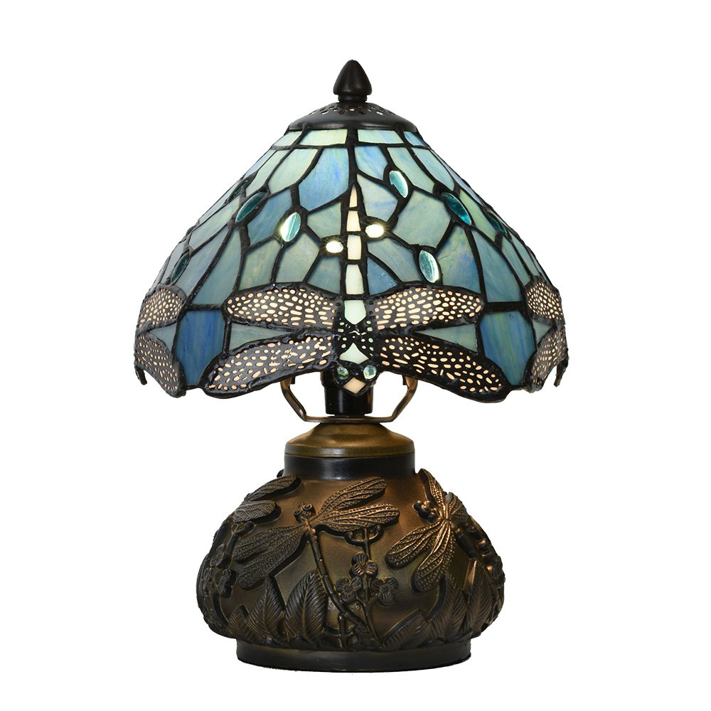 Tiffany Tafellamp Ø 20x28 cm Blauw Glas Libelle Tiffany Bureaulamp