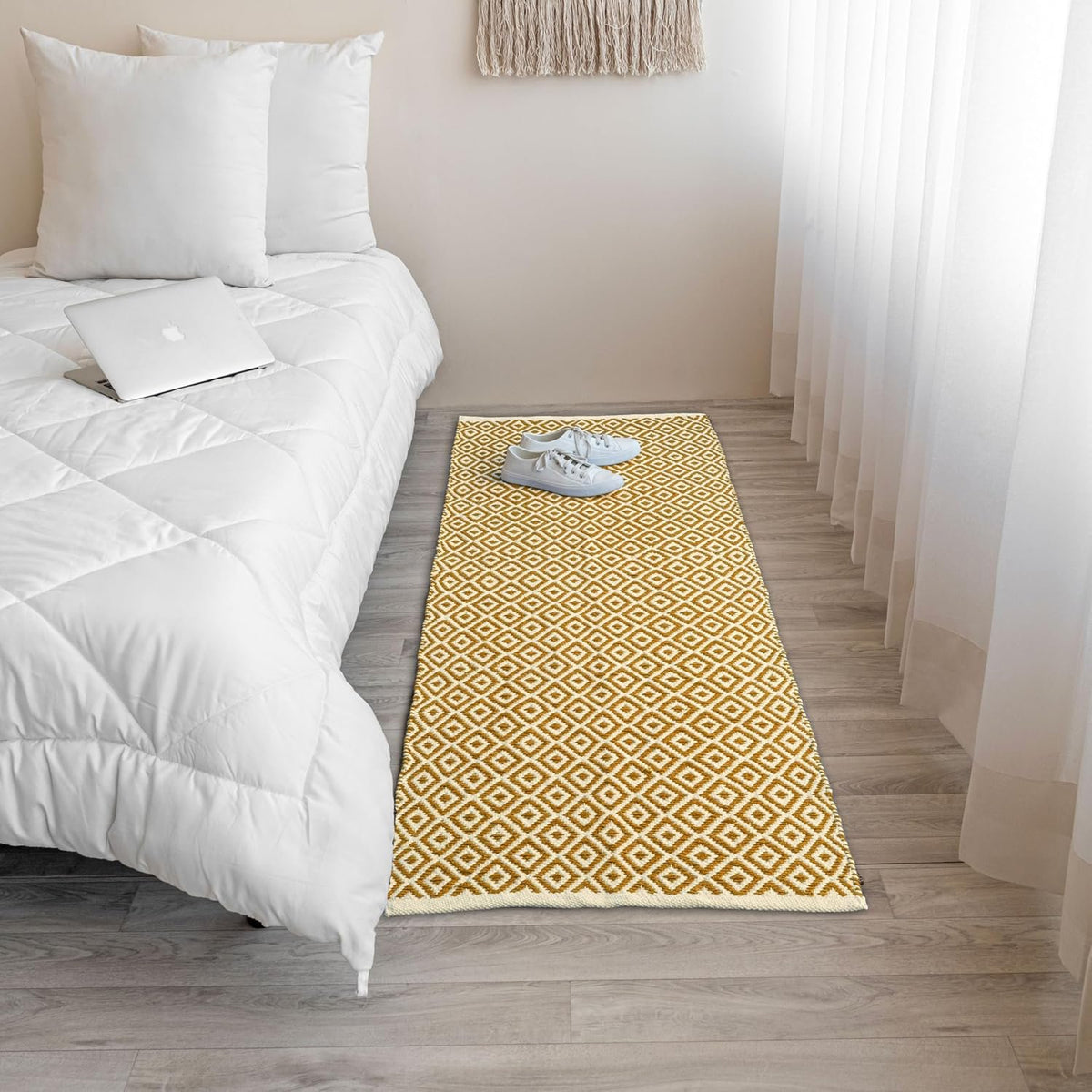 Katoenen vloerloper – Diamond Pit Loom – 2x6 ft Boho Design