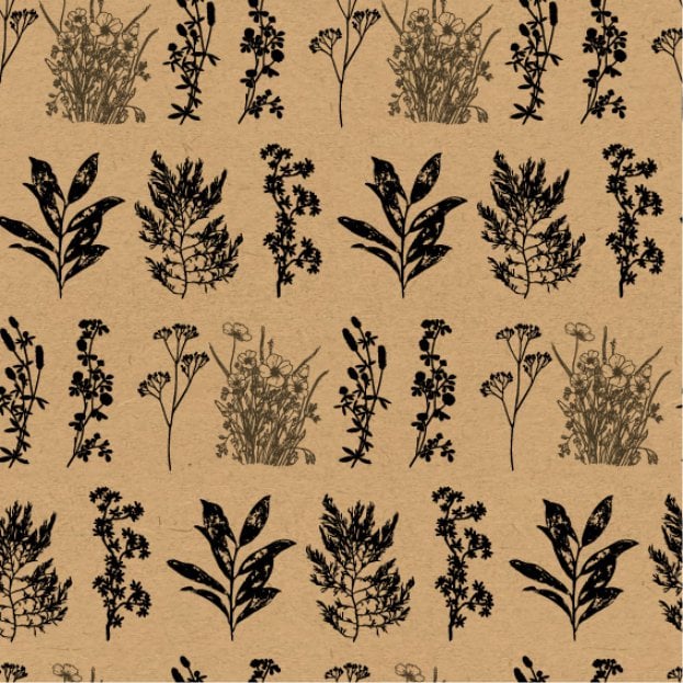 Cadeaupapier - Kraft herbarium - zwart– 50 cm x 150 meter