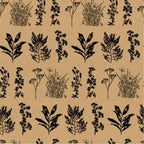 Cadeaupapier - Kraft herbarium - zwart– 50 cm x 150 meter