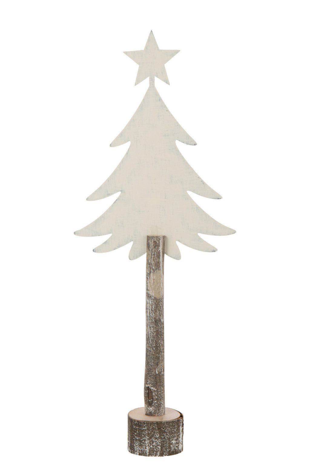 J-Line decoratie Kerstboom + Ster - ijzer/hout - wit - L