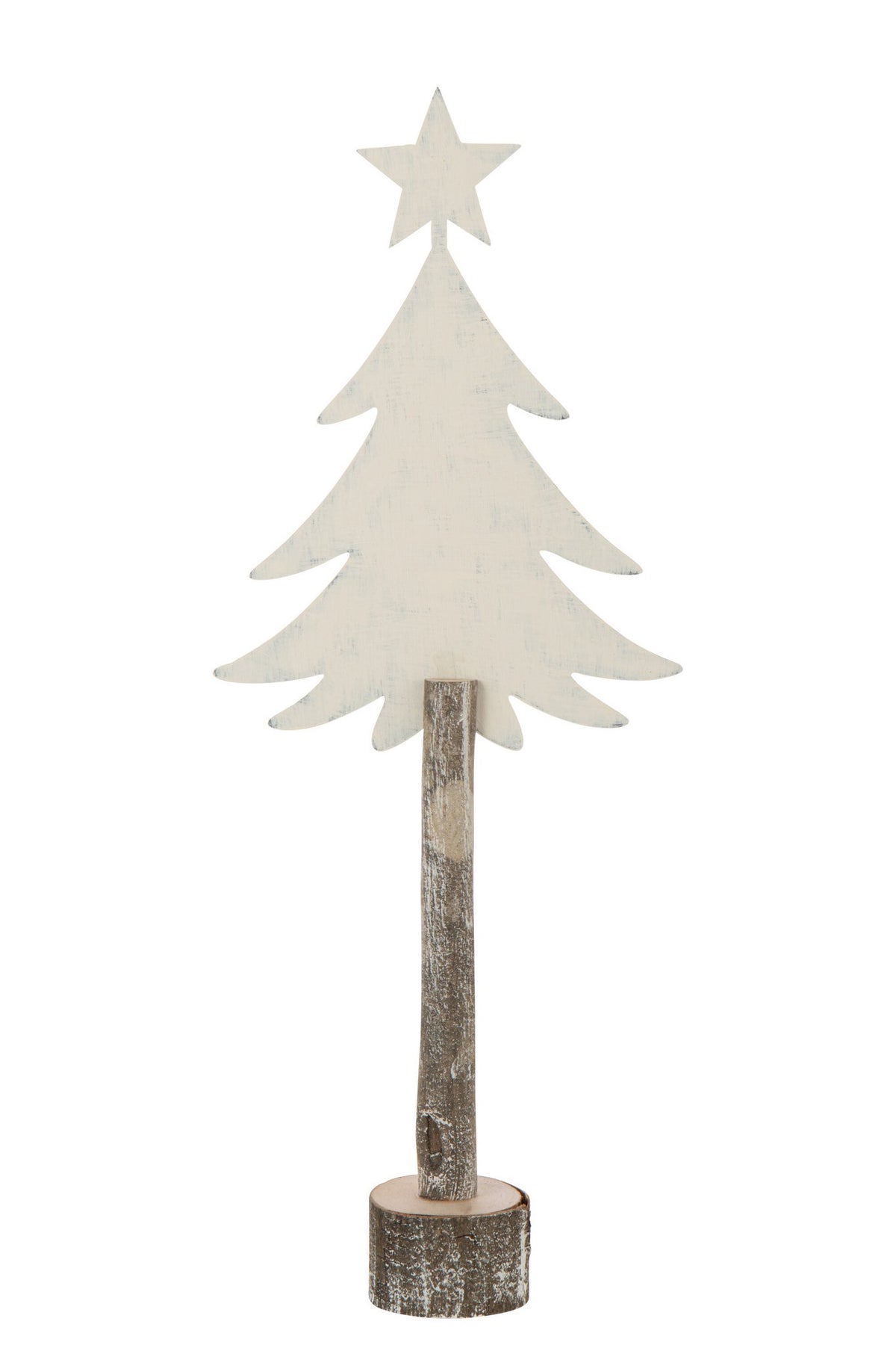 J-Line decoratie Kerstboom + Ster - ijzer/hout - wit - L