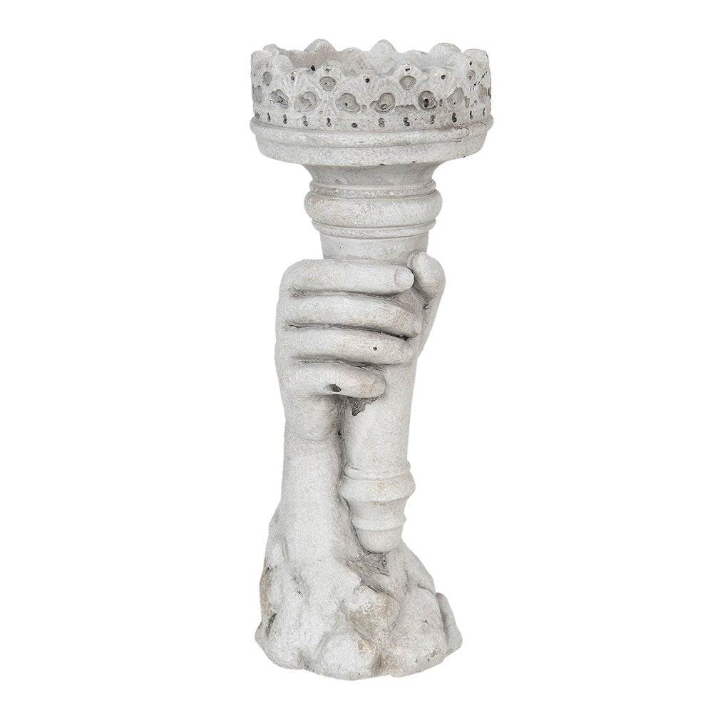 Kandelaar 12x10x27 cm Grijs Steen Hand Kaarsenstandaard