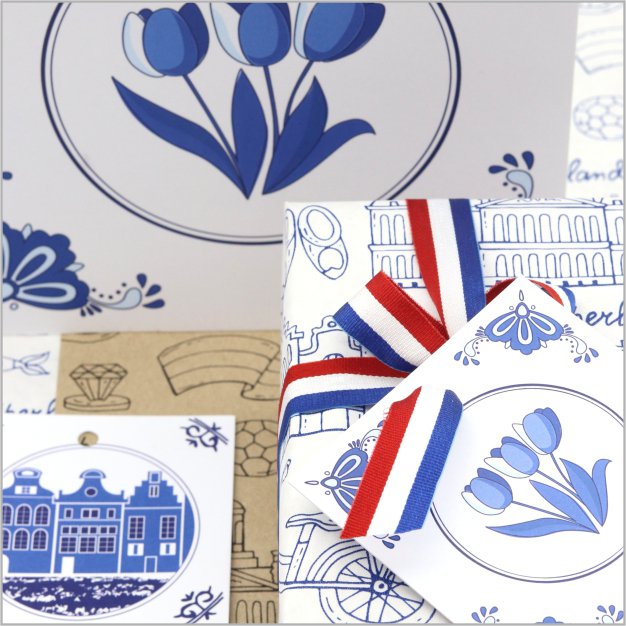 Cadeaupapier - Holland thema- wit - 50 x 100 meter