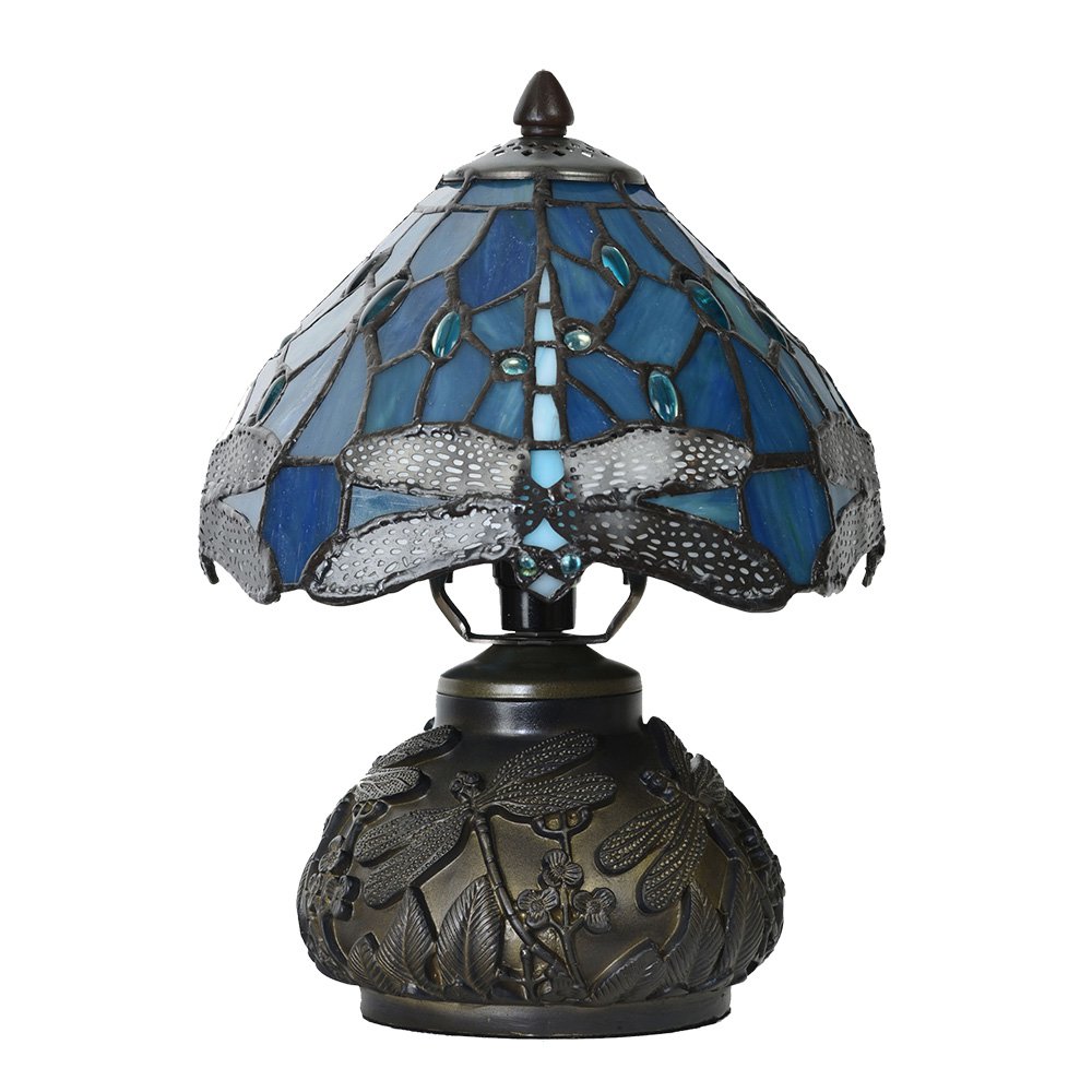 Tiffany Tafellamp Ø 20x28 cm Blauw Glas Libelle Tiffany Bureaulamp