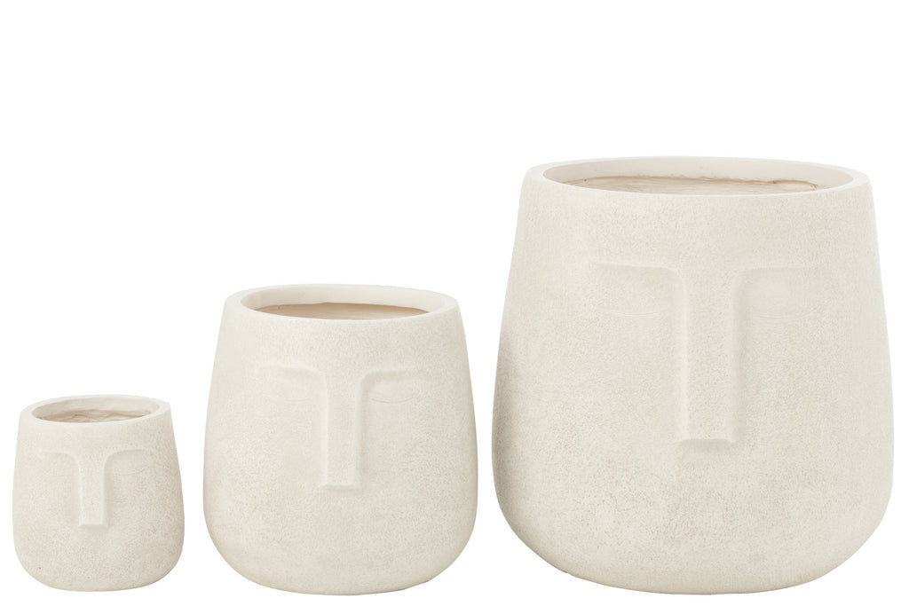 J-Line bloempot Moai - keramiek - wit - 3 stuks - Ø 44 cm