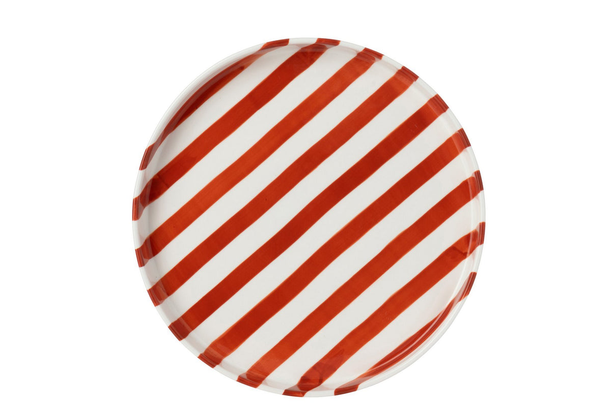 J-Line bord Gestreept - steengoed - cognac/wit - large