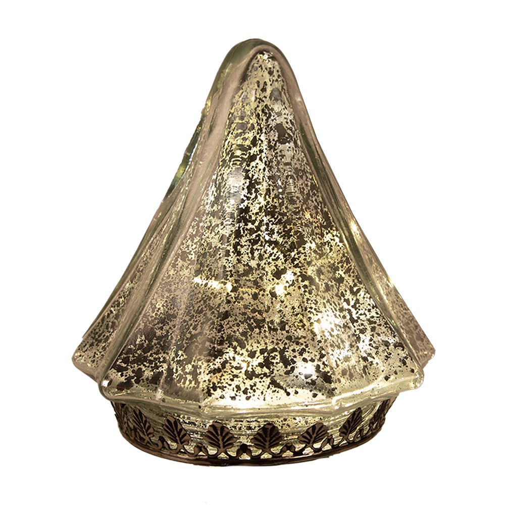 Kerstdecoratie met LED-verlichting Kerstboom Ø 14x16 cm Zilverkleurig Glas