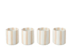 J-Line kopje Gestreept - steengoed - lichtbeige/wit - 4 stuks