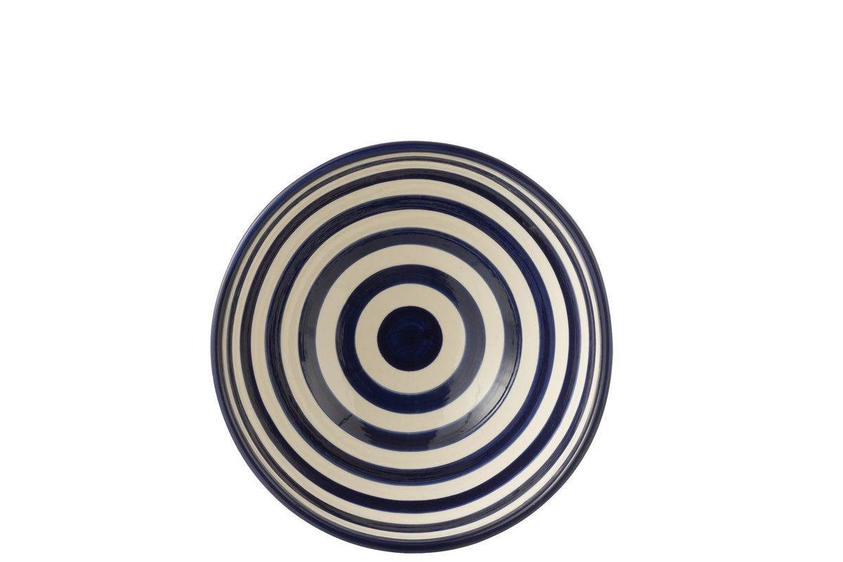 J-Line kom Granada Stripes - keramiek - wit/blauw - large - Ø 28 cm