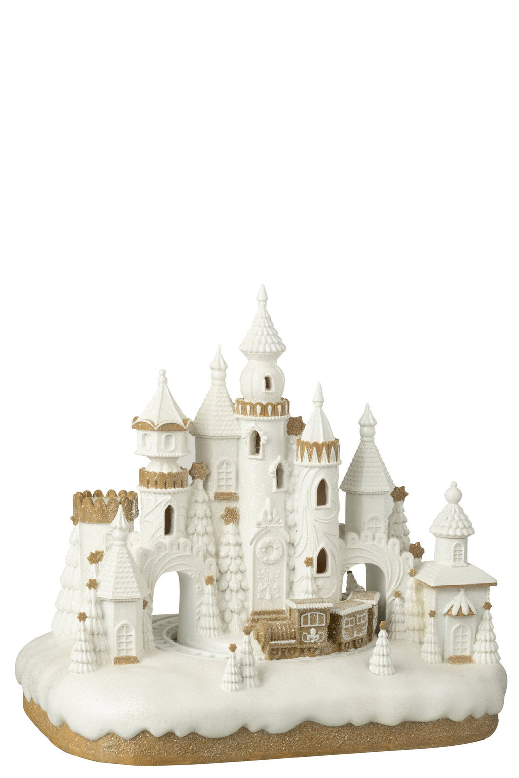 J-Line decoratie Peperkoek Kasteel + Trein - polyresin - beige/wit